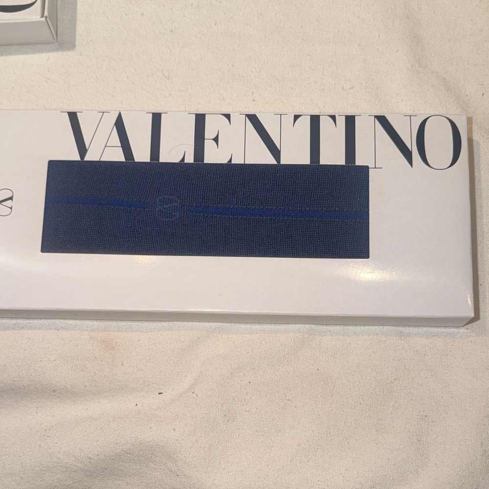 Valentino Dark Blue Dress Socks with Tonal Stripe